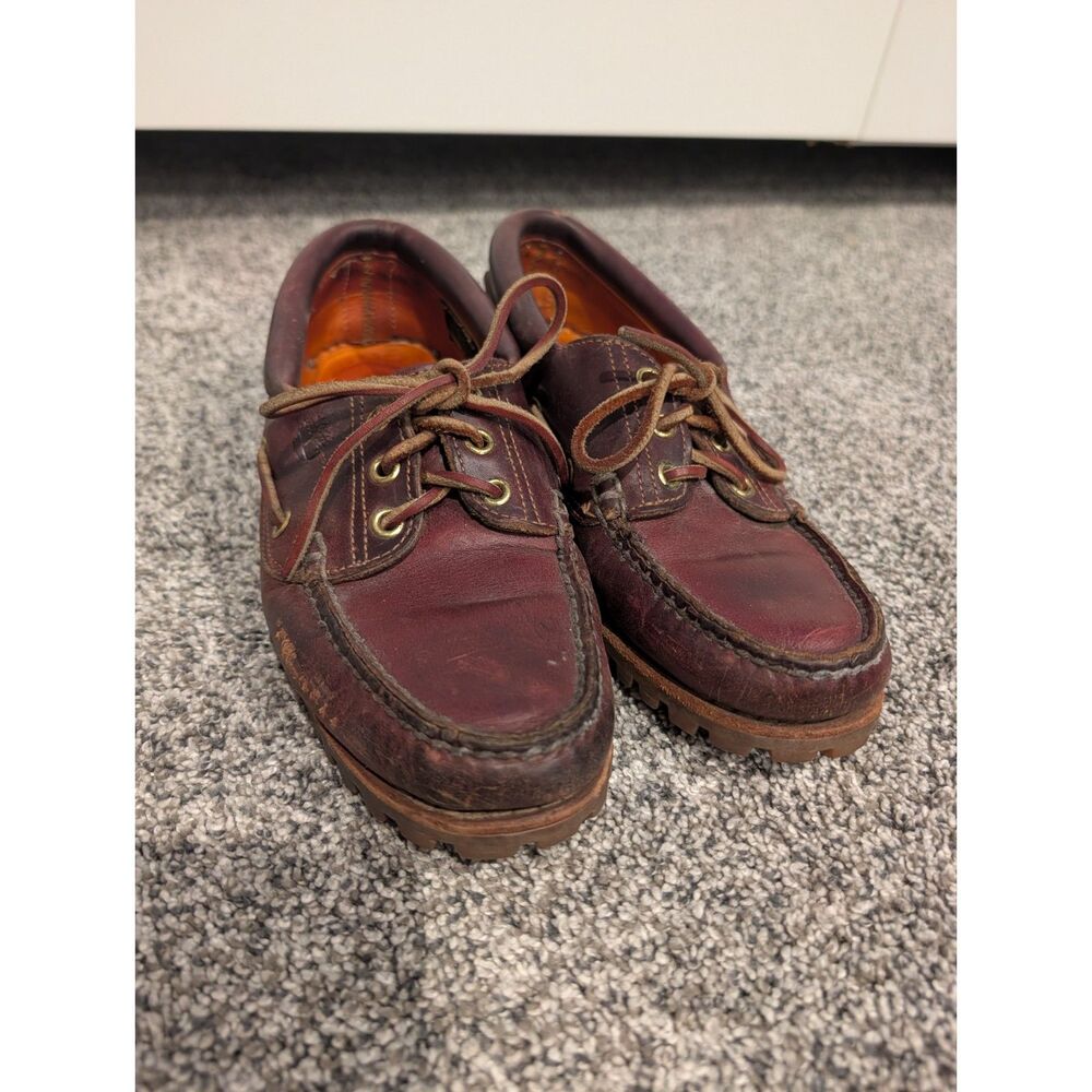 Vintage Timberland 3 Eye Classic Lug Boat Shoes Men’s 9 M Burgundy Leather 90s